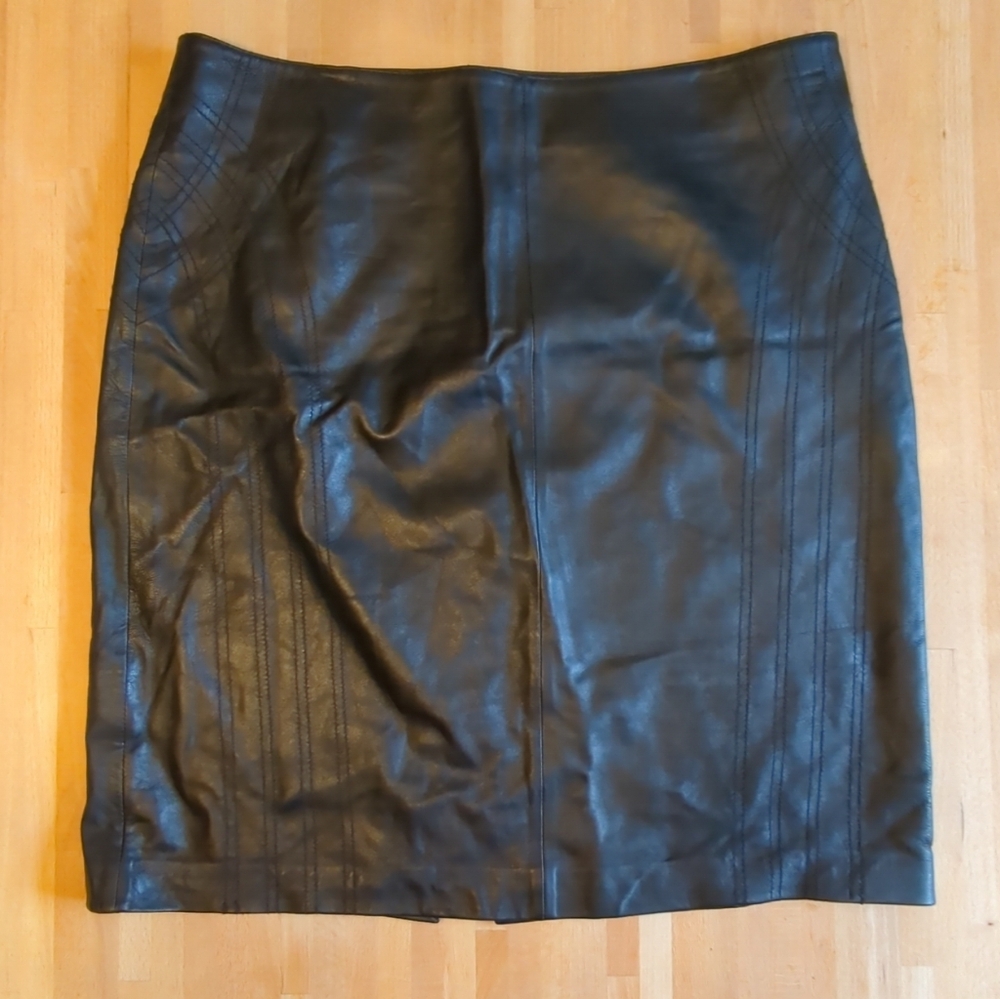 Vintage Context Leather Maxima Black Mini Skirt Size 16 Lined Moto Goth Details